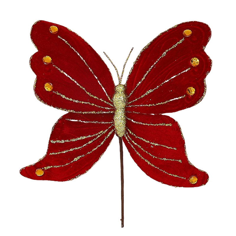 Bulk Glitter Christmas Butterfly Stem for Xmas New Year Christmas Tree Wreath Decoration Wholesale