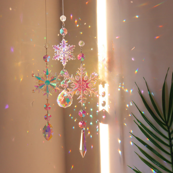 Bulk 3Pcs Artificial Crystal Snowflake Christmas Ornaments Clear Hanging Glitter Ornaments Wholesale