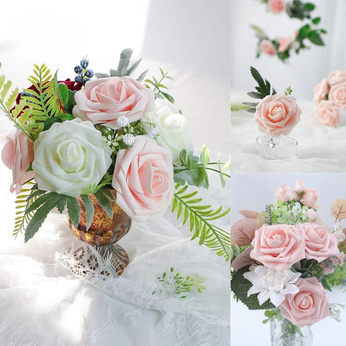 25pcs Real-Looking Foam Roses - Bendable Stems for DIY Wedding Bouquets, Bridal Showers & Centerpieces (Ivory/White/Purple) - Great Value for Money