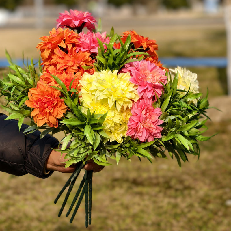 Bulk 12 Bundles 18.5" Large Dahlia Bush UV Resistant Flowers And Plants for Outdoors Wholesale