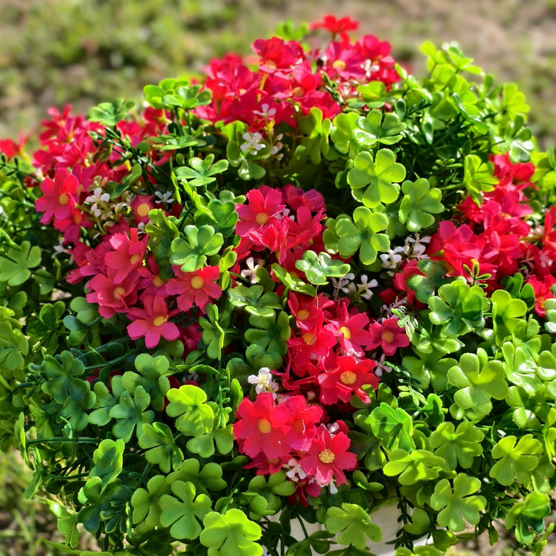 Bulk 18 Bundles Spring Red Daisy Flowers and Clover Plants UV Resistant for Outdoors Wholesale