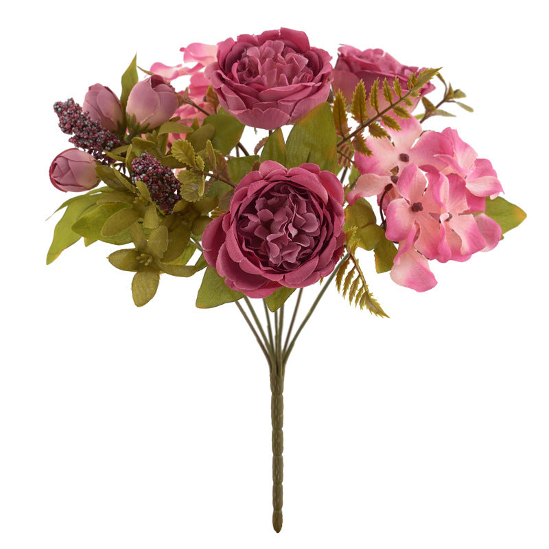 Bulk 12.5" Mixed Flowers Arrangement Peony Rose Bud Hydrangea Bush Bouquet Wholesale