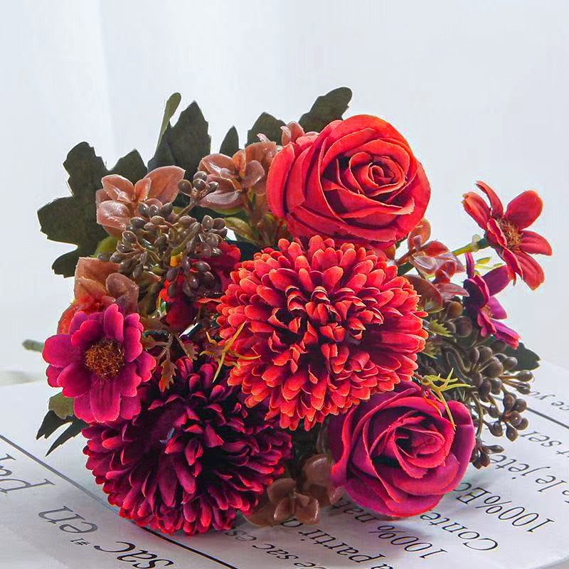 Bulk 12" Fall Flowers Artificial Mums Silk Chrysanthemum Rose Daisy Bouquet Fake Mums Faux Floral Arrangements Wholesale