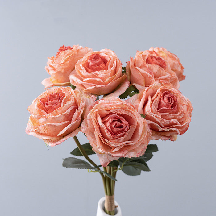 Bulk 16.9" Artificial Burnt-Edge Rose Bouquet - Fake Fall Roses for Autumn Decor, Home, Thanksgiving & Harvest Displays Wholesale