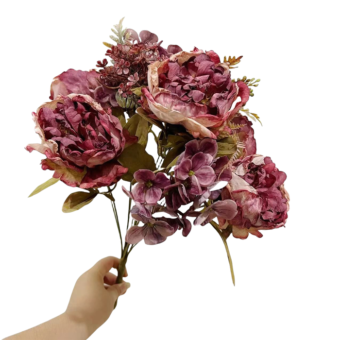 Bulk 18 inches Tall Large Retro Peony Bush Bouquet Burnt Edge Peony Wholesale