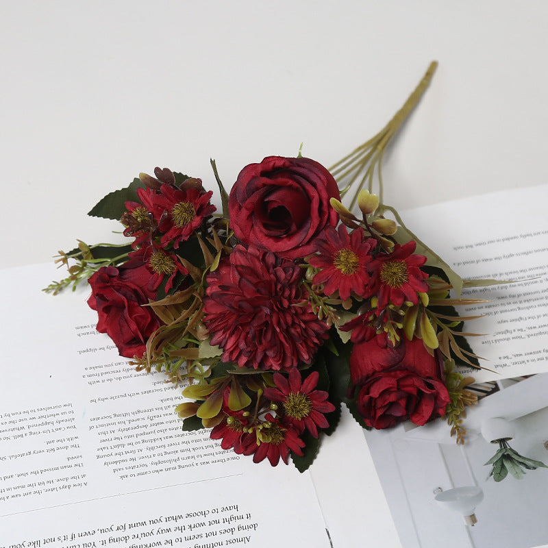 Bulk 11.8" Artificial Rose Bush Bouquet Mixed with Mum & Daisy Realistic Small Flowers for Table Small Arrangement Home Decor Wedding DIY Wholesale