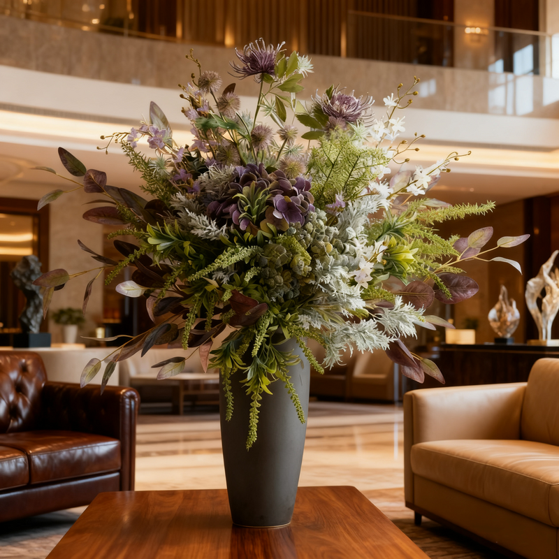 Bulk 31" Artificial Green Purple Flower Bouquet with Vase – Elegant Decor for Hotel Lobby & Reception Wholesale