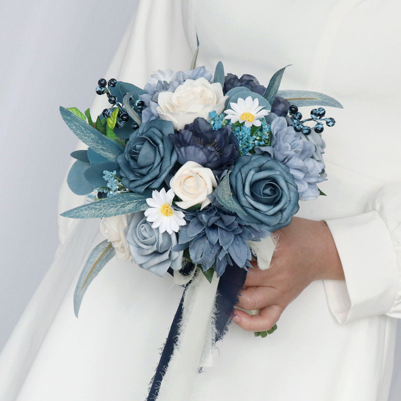Bouquet rond bleu poussiéreux de 7 po en vrac pour mariage en gros
