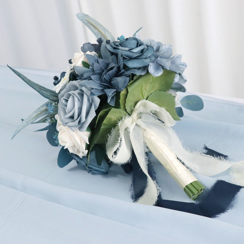 Bouquet rond bleu poussiéreux de 7 po en vrac pour mariage en gros
