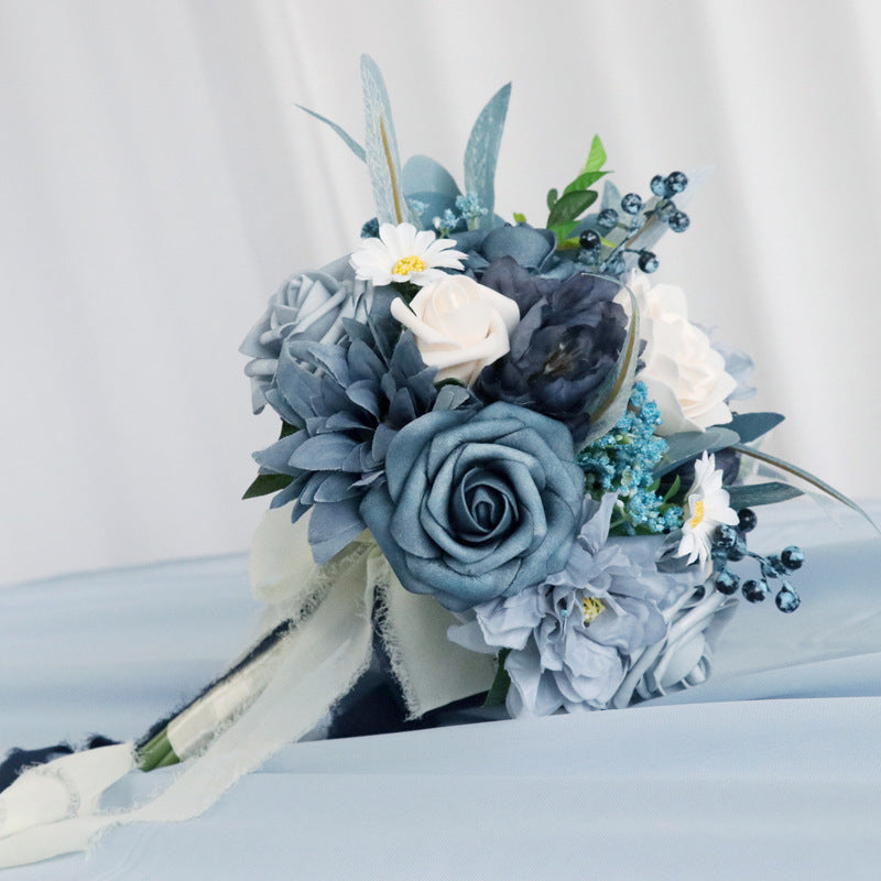 Bouquet rond bleu poussiéreux de 7 po en vrac pour mariage en gros