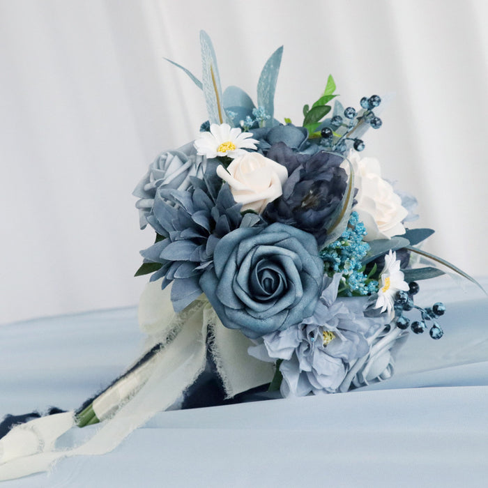 Bulk Dusty Blue Bouquet Round Navy Bouquet for Wedding Wholesale
