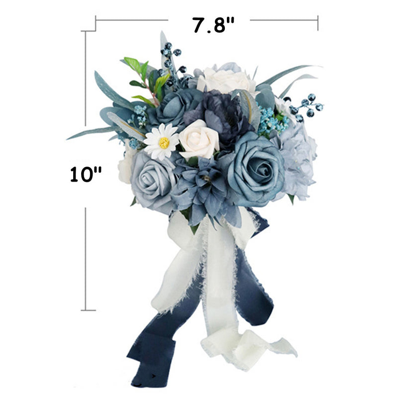 Bouquet rond bleu poussiéreux de 7 po en vrac pour mariage en gros