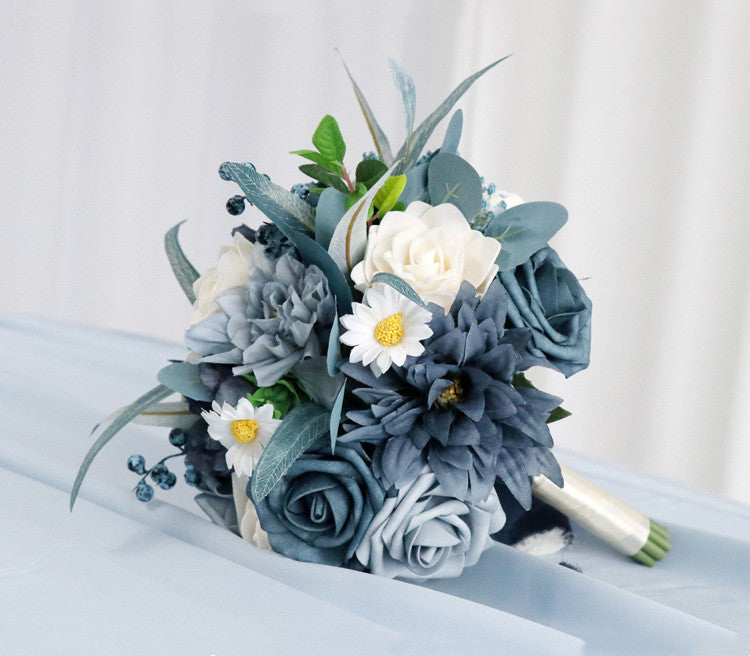 Bouquet rond bleu poussiéreux de 7 po en vrac pour mariage en gros