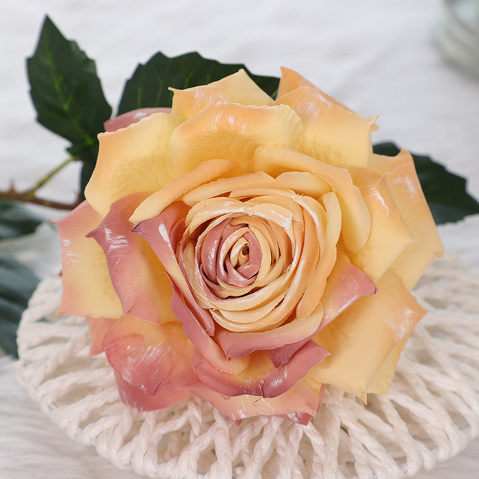 Bulk 3Pcs Vintage 1970s Theme Wedding Rose Stems Silk Flowers Oil Painting Rose Arrangement Wholesale