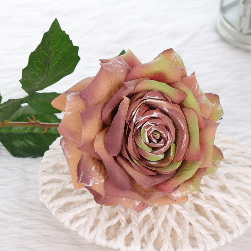 Bulk 3Pcs Vintage 1970s Theme Wedding Rose Stems Silk Flowers Oil Painting Rose Arrangement Wholesale