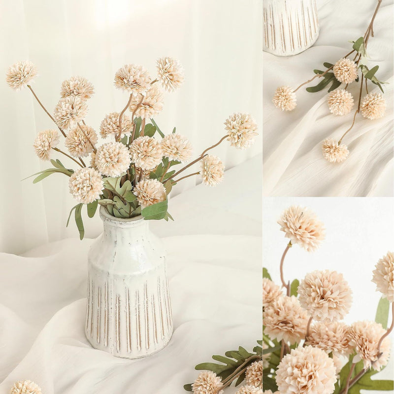 5Pcs Realistic Artificial Pompon Mums - Premium Silk Chrysanthemums for DIY Bouquets & Wedding Decor (Beige, Ready-to-Use, Great Value)