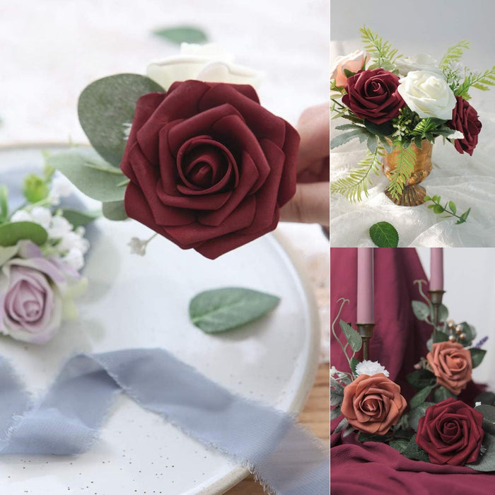 25pcs Real-Looking Foam Roses - Bendable Stems for DIY Wedding Bouquets, Bridal Showers & Centerpieces (Ivory/White/Purple) - Great Value for Money