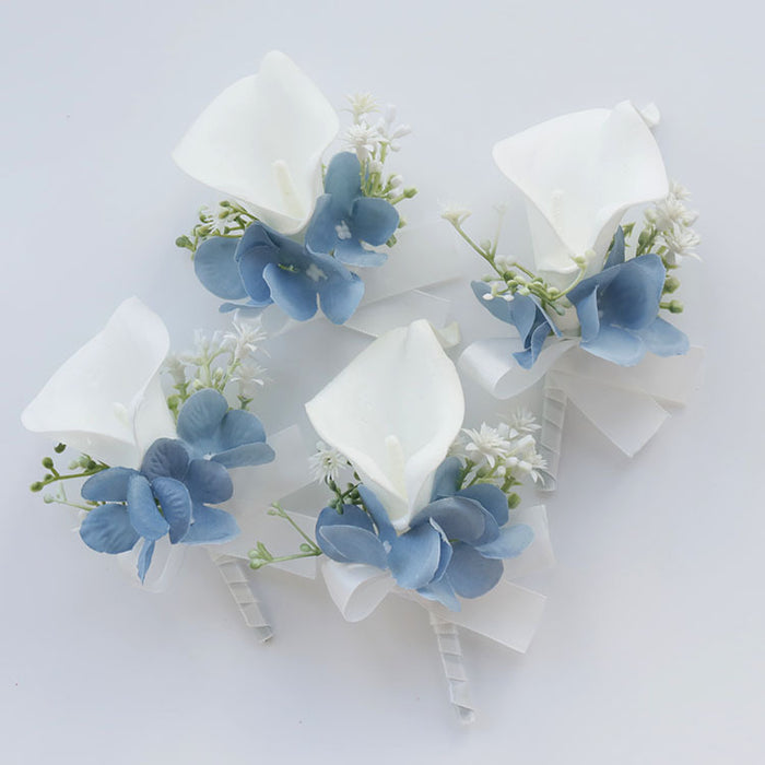Bulk Artificial Flower Corsage and Boutonniere Set White and Blue Wholesale