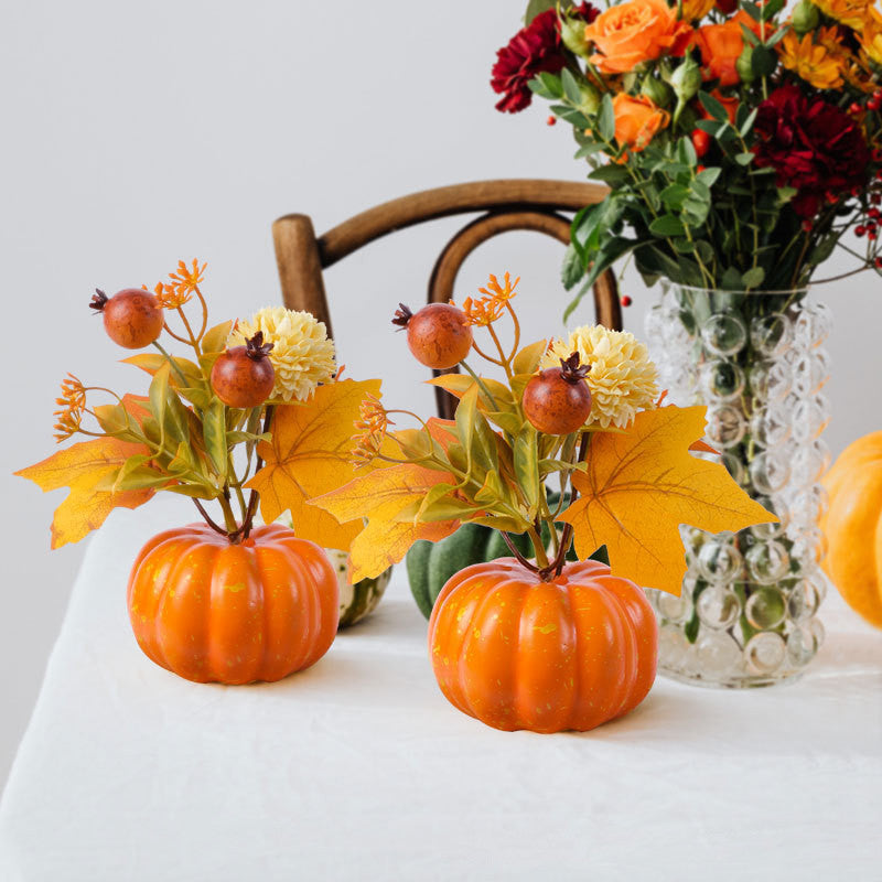 Lot de 3 fausses fleurs de citrouille en vrac - Plantes en pot d'automne pour dîner de table - Vente en gros