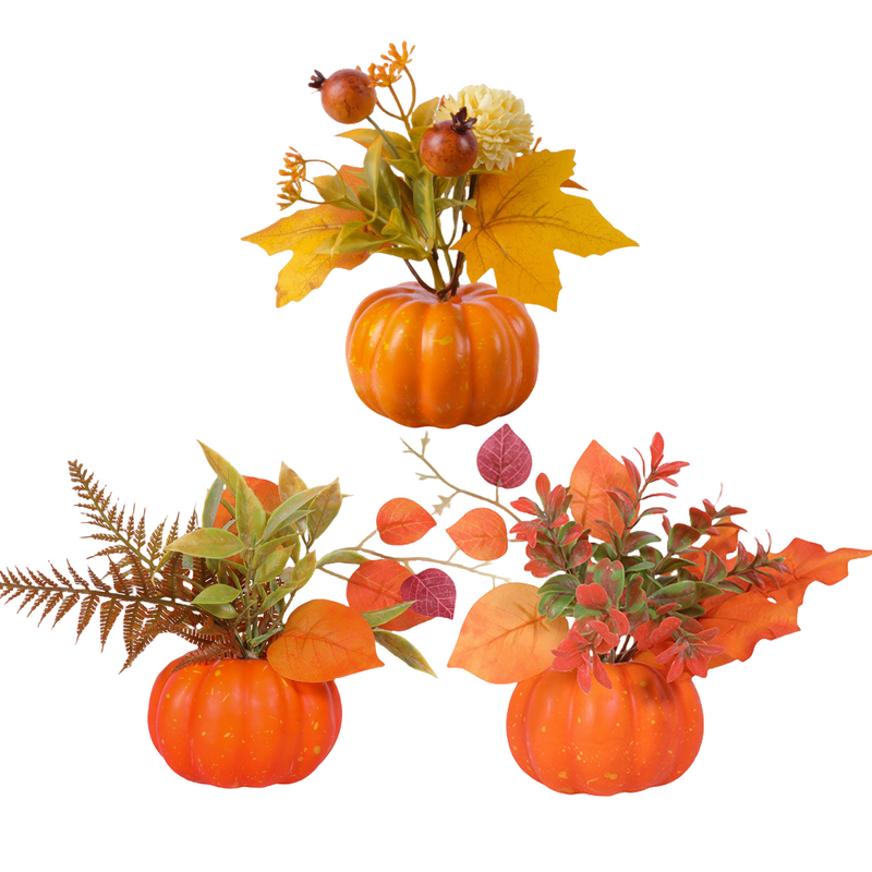 Lot de 3 fausses fleurs de citrouille en vrac - Plantes en pot d'automne pour dîner de table - Vente en gros