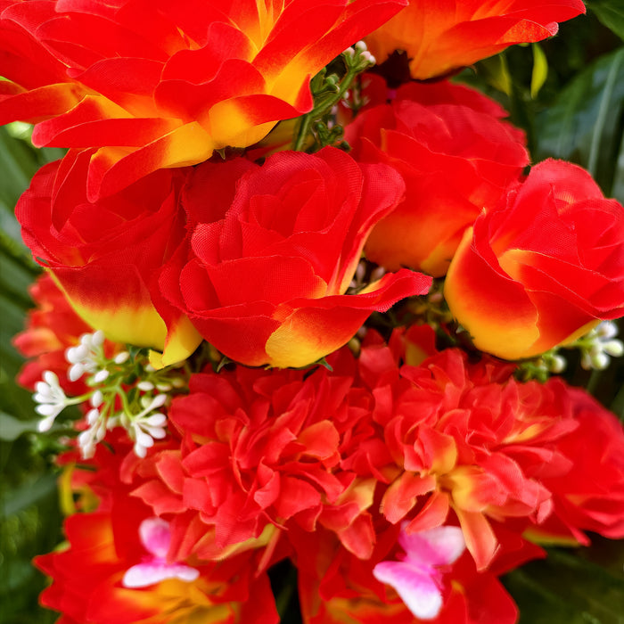 Bulk 18" 24 Stems Fall Artificial Sunset Cemetery Flowers with Vase - Grave Memorial Decor Wholesale