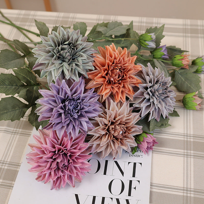 Lot de 6 tiges de dahlia artificielles en soie de 63,5 cm de long, pour décoration de fête à thème des années 1970, vente en gros