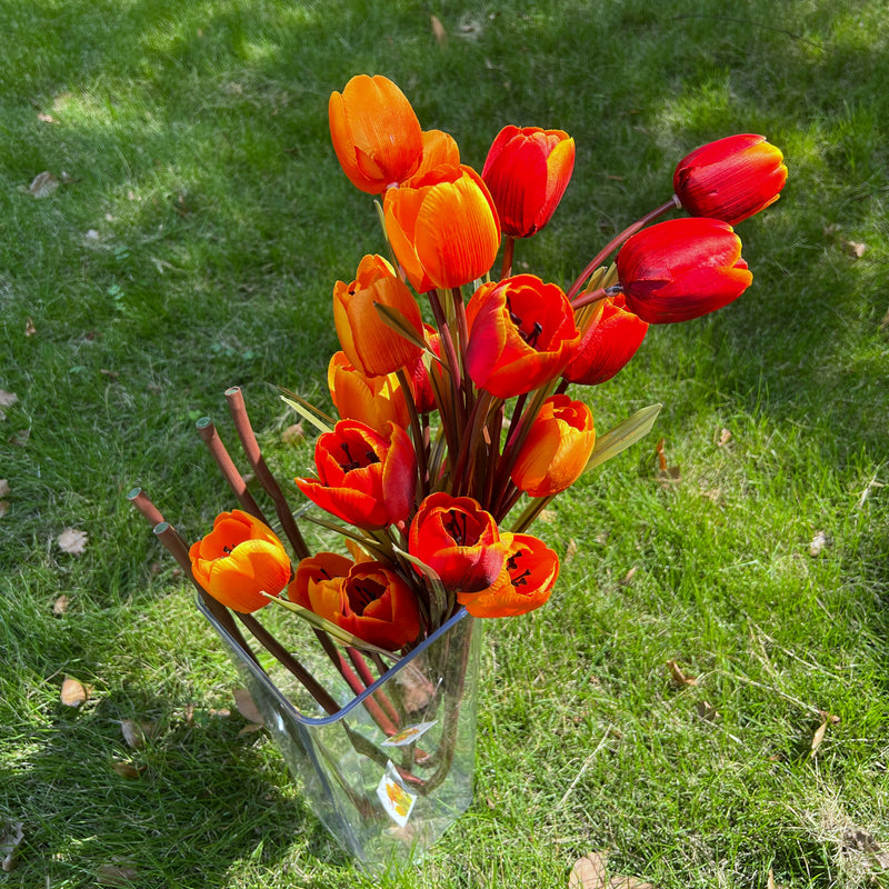 Bulk Exclusive 40" Long Fall Winter Silk Flowers Tulips Stems Orange Fall Red Floral Arrangement Wholesale