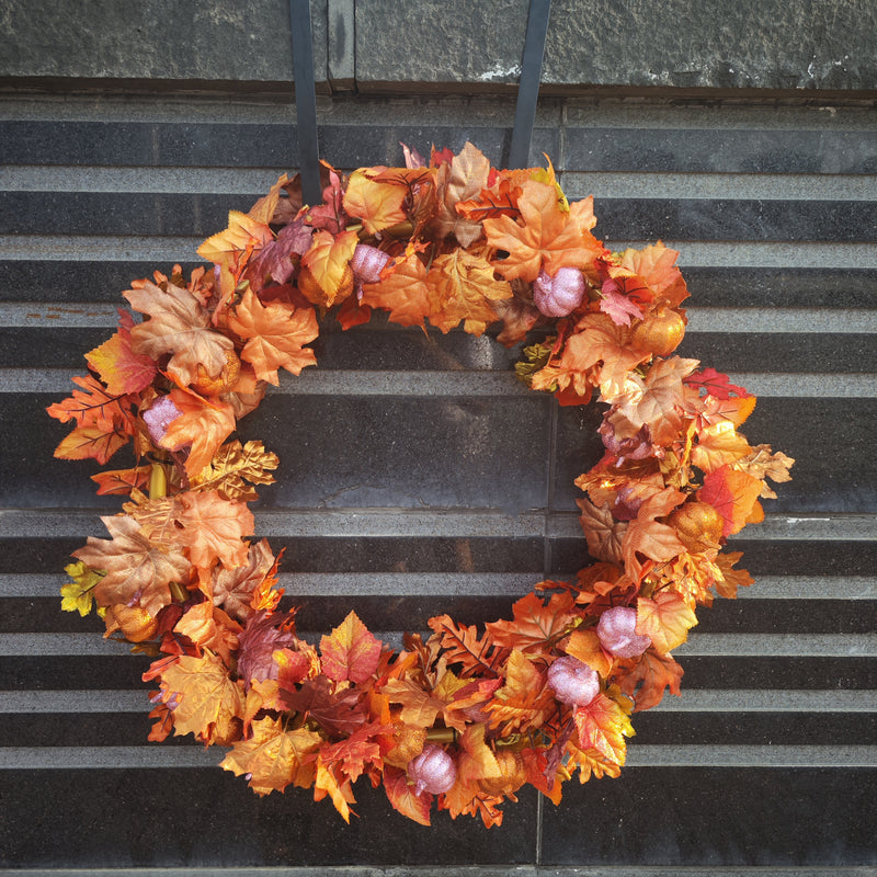 Bulk Exclusive 26" Large Fall Pumpkins Maple Wreath for Front Door Removable Wholesale