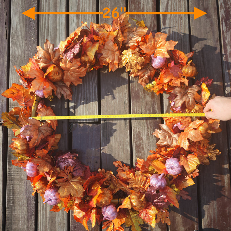 Bulk Exclusive 26" Large Fall Pumpkins Maple Wreath for Front Door Removable Wholesale