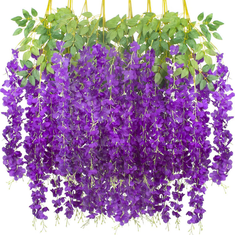 A granel 12 piezas de flores artificiales Wisteria Flores colgantes Guirnalda Ratán Vid Decoraciones de flores falsas para boda Fiesta Jardín en casa Ceremonia al aire libre Decoración floral al por mayor 
