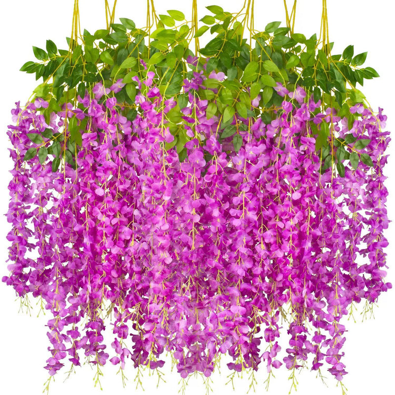 A granel 12 piezas de flores artificiales Wisteria Flores colgantes Guirnalda Ratán Vid Decoraciones de flores falsas para boda Fiesta Jardín en casa Ceremonia al aire libre Decoración floral al por mayor 