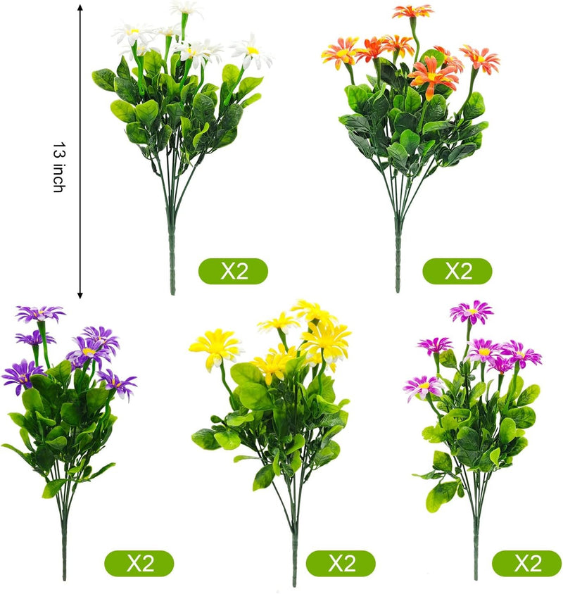 Lot de 10 bouquets de fleurs artificielles pour jardinières d'extérieur 