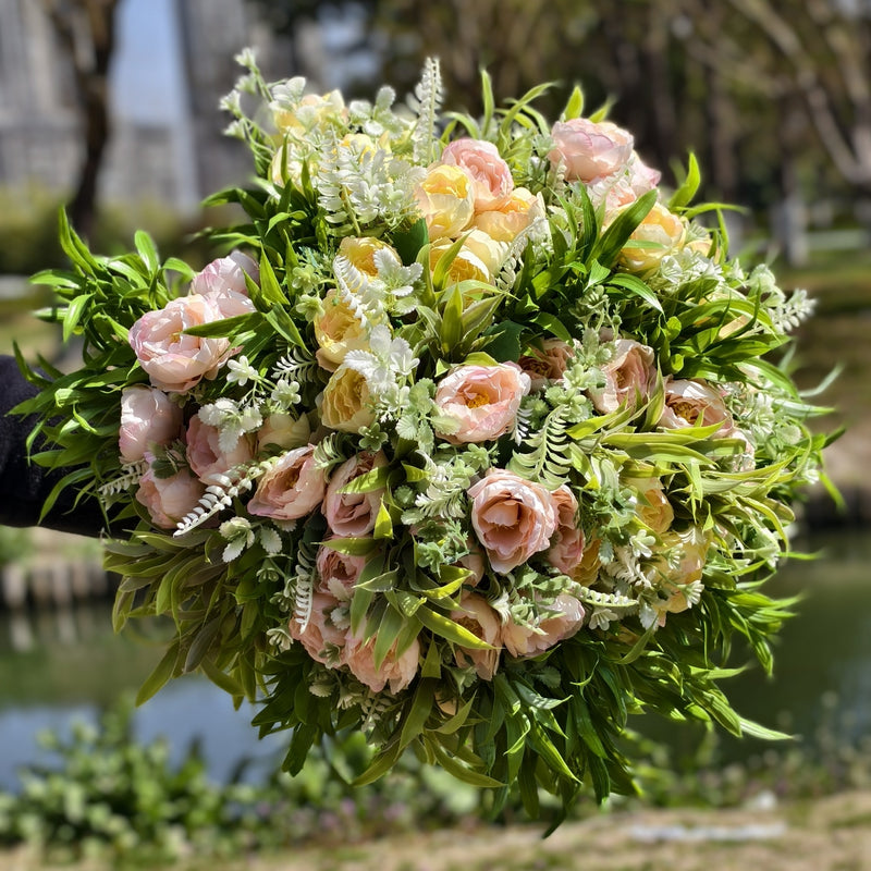 Bulk Faux Peony Bush Flowers with Greenery Plants for Outdoors Wholesale