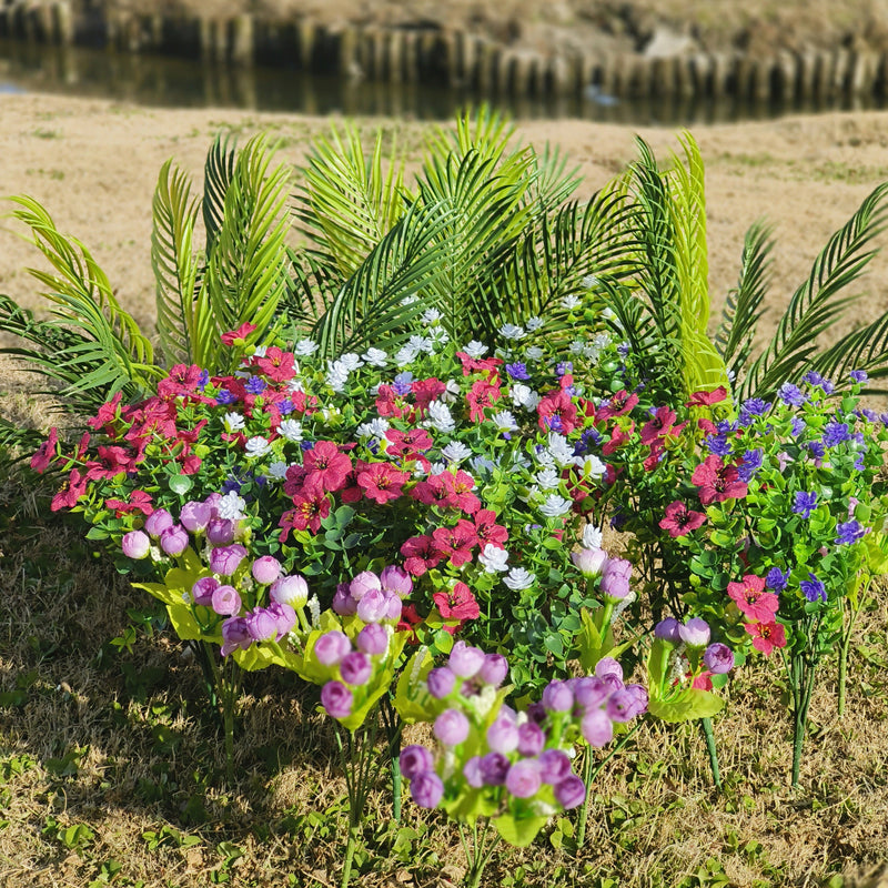 Bulk 23pcs Large Outdoor Fern Plants With Faux Flowers UV Resistant Wholesale