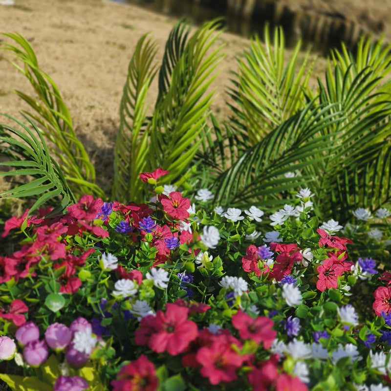 Bulk 23pcs Large Outdoor Fern Plants With Faux Flowers UV Resistant Wholesale