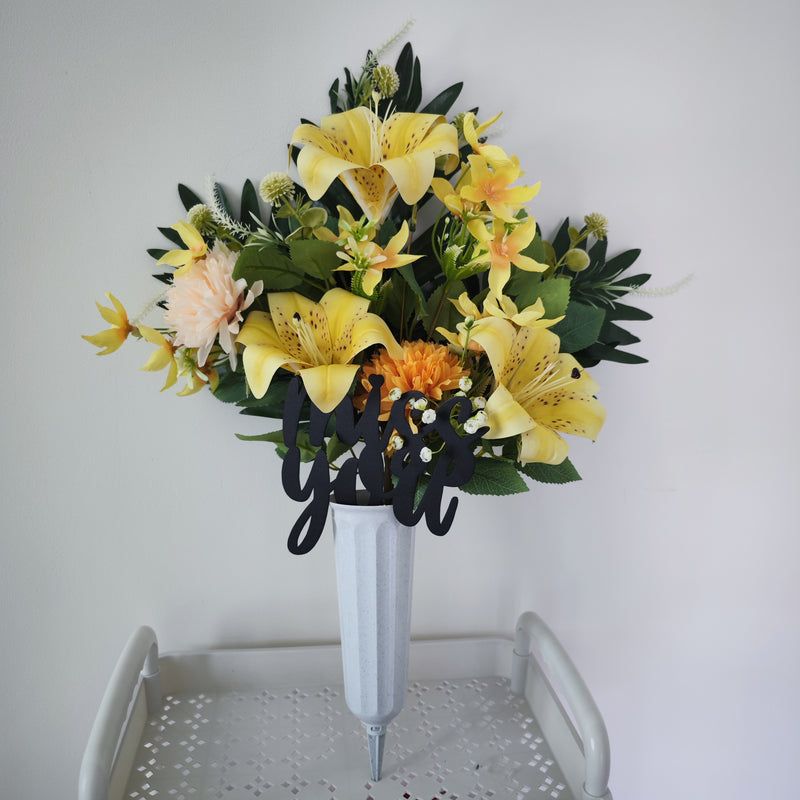 Bulk Exclusive Miss You Tiger Lilies and Mum Cemetery Flowers with Floral vase Stake for Cemetery Wholesale