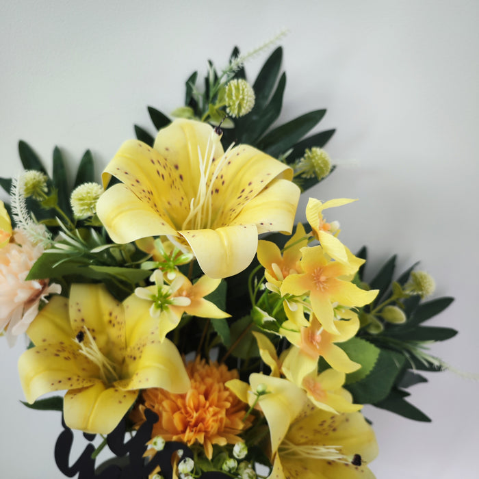 Bulk Exclusive Miss You Tiger Lilies and Mum Cemetery Flowers with Floral vase Stake for Cemetery Wholesale