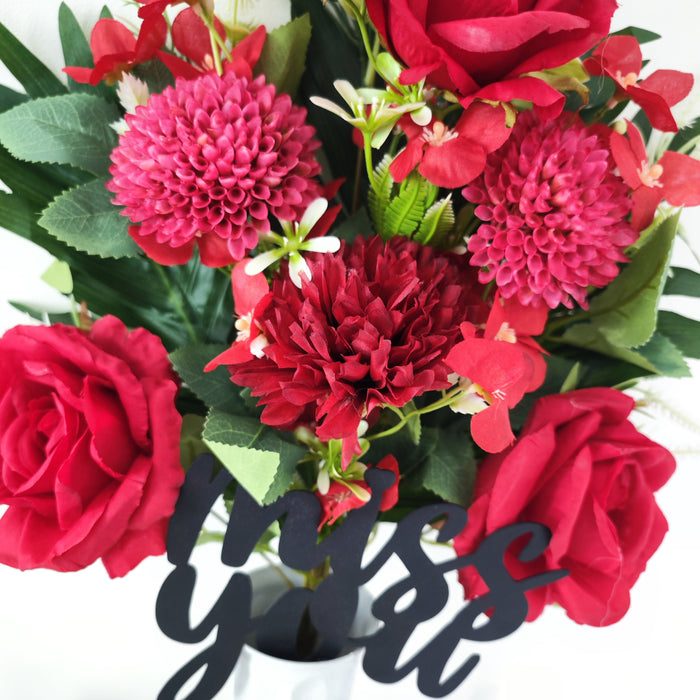 Bulk Exclusive Miss You Tiger Lilies and Mum Cemetery Flowers with Floral vase Stake for Cemetery Wholesale