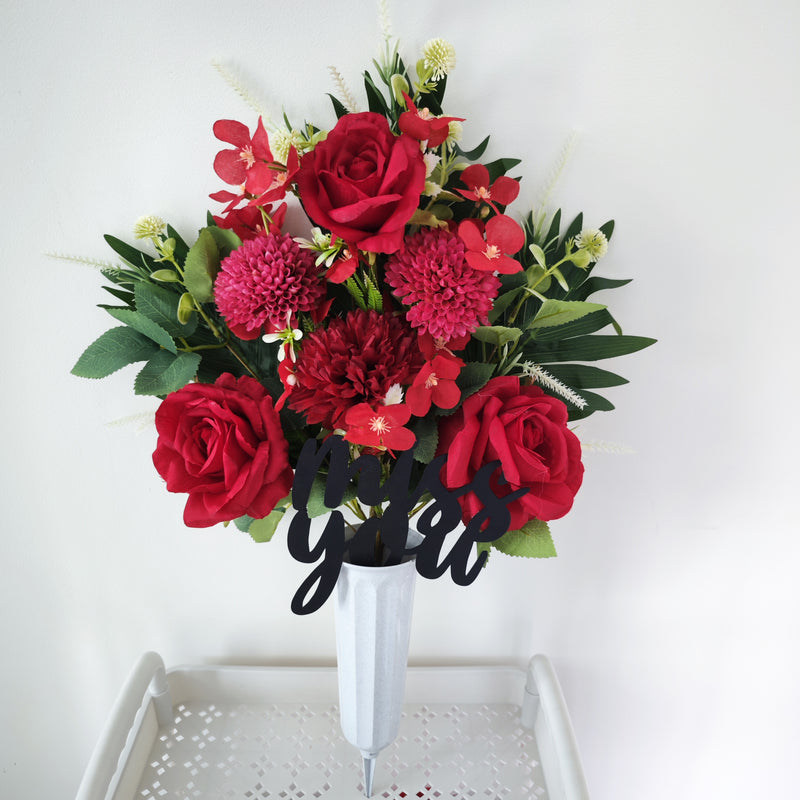 Bulk Exclusive Miss You Tiger Lilies and Mum Cemetery Flowers with Floral vase Stake for Cemetery Wholesale