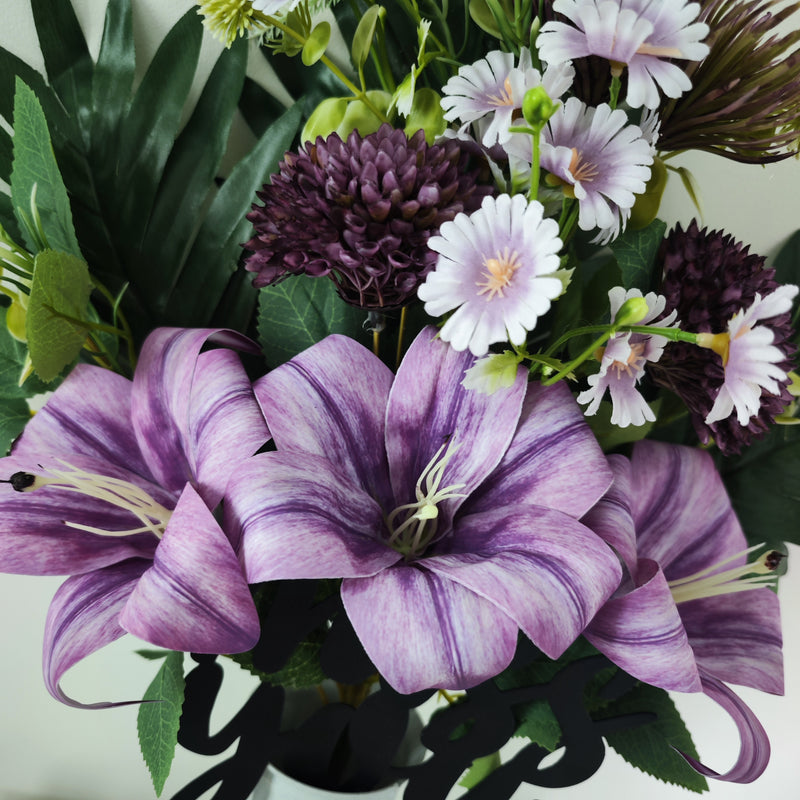 Bulk Exclusive Miss You Tiger Lilies and Mum Cemetery Flowers with Floral vase Stake for Cemetery Wholesale