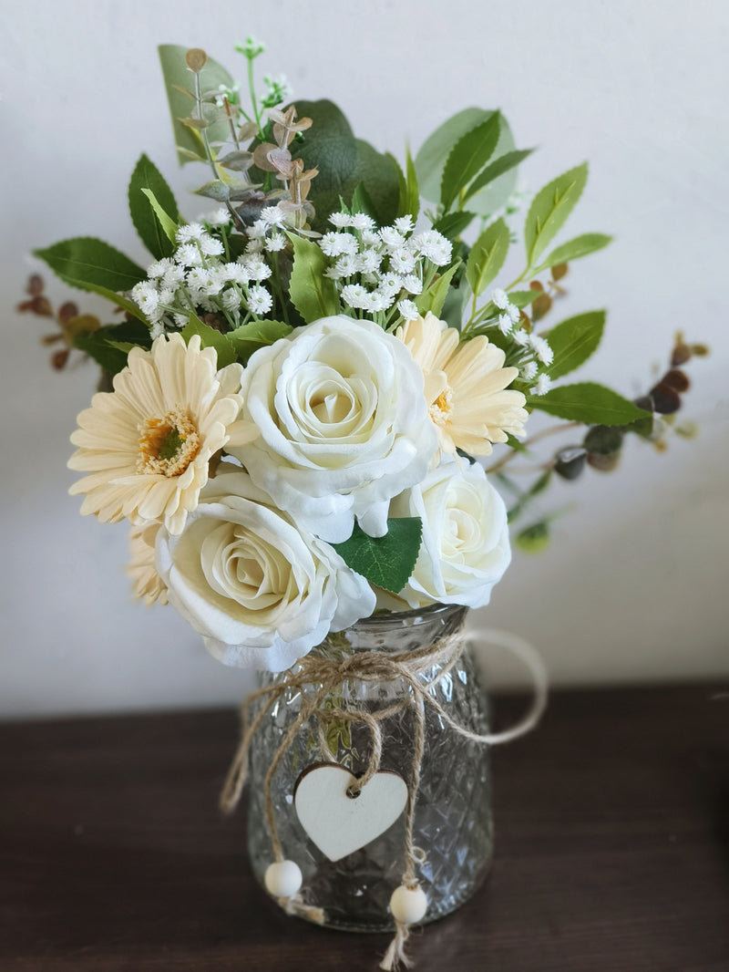 Fleurs artificielles en vrac avec vase Roses en soie Fleurs artificielles dans un vase Arrangement floral en gros