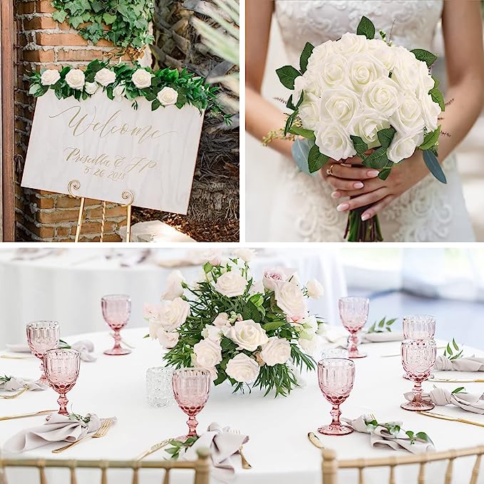 Clearance 25Pcs Artificial Rose with Stems for Wedding Decorations Bridal Shower Party Decorations Whoelsale