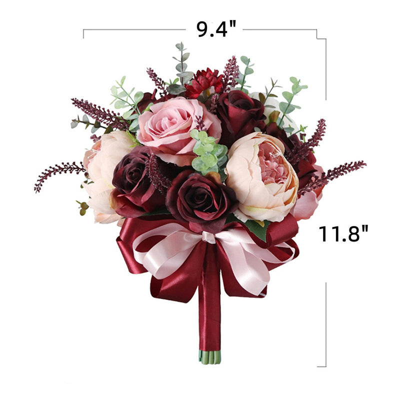 Bouquets de mariée ronds français bordeaux en vrac de 9 pouces Bouquets de mariage roses en gros 