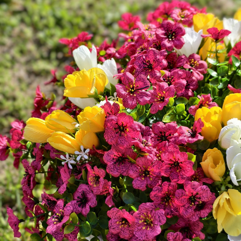 Bulk 16 Bundles Spring Fuchsia Yellow Flowers Plants UV Resistant for Outdoors Wholesale