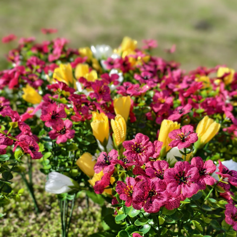 Bulk 16 Bundles Spring Fuchsia Yellow Flowers Plants UV Resistant for Outdoors Wholesale