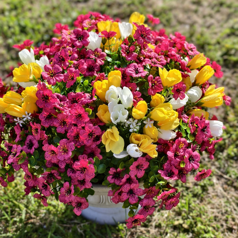 Bulk 16 Bundles Spring Fuchsia Yellow Flowers Plants UV Resistant for Outdoors Wholesale