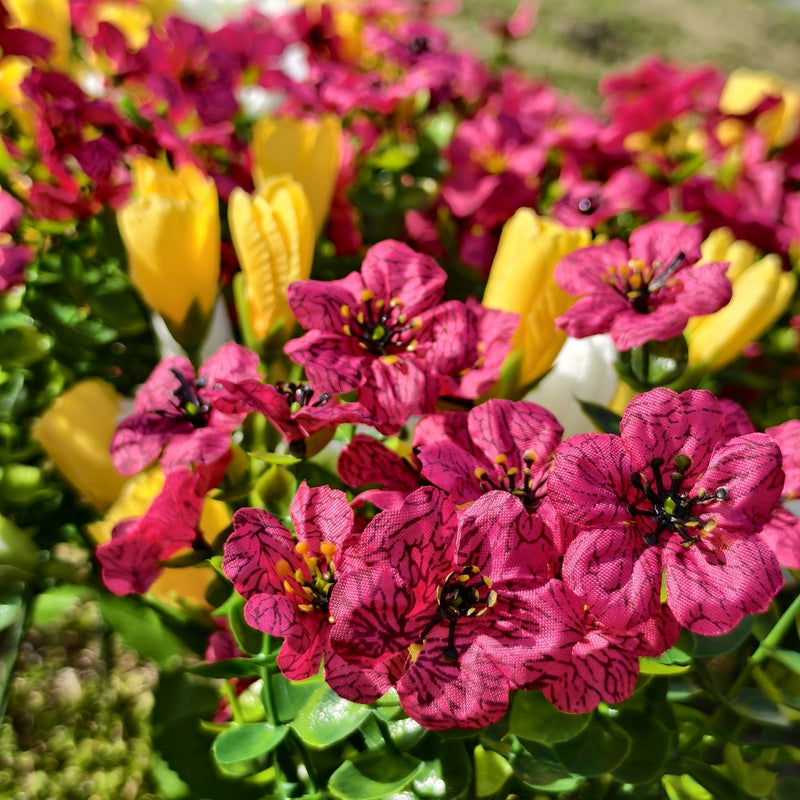 Bulk 16 Bundles Spring Fuchsia Yellow Flowers Plants UV Resistant for Outdoors Wholesale