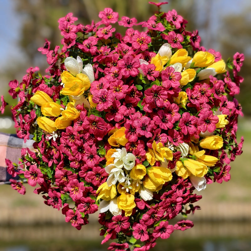 Bulk 16 Bundles Spring Fuchsia Yellow Flowers Plants UV Resistant for Outdoors Wholesale