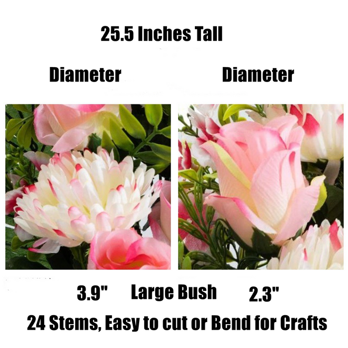 Bulk 25.5 Inches Tall Large Bush Mum flowers for Cemetery with Rose Buds Wholesale