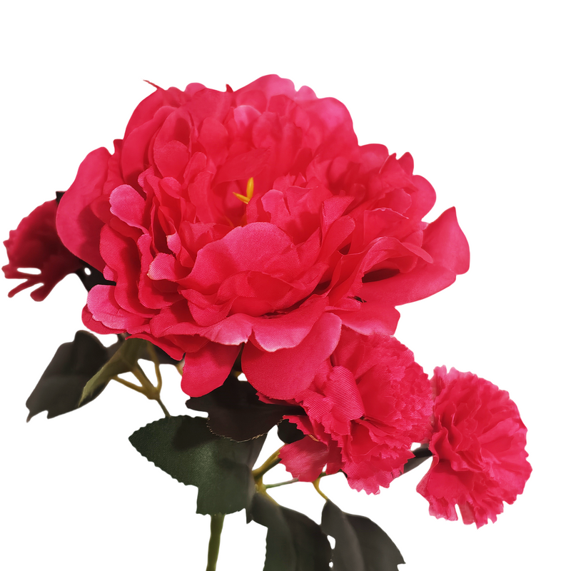 Bulk 11" Artificial Fuchsia Mixed-Flower Bush Bouquet with Peony and Carnations Wholesale